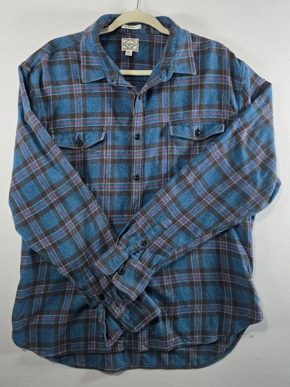 Lucky Brand Jeans Men’s XXL California Fit Blue Plaid Flannel Button Up Shirt